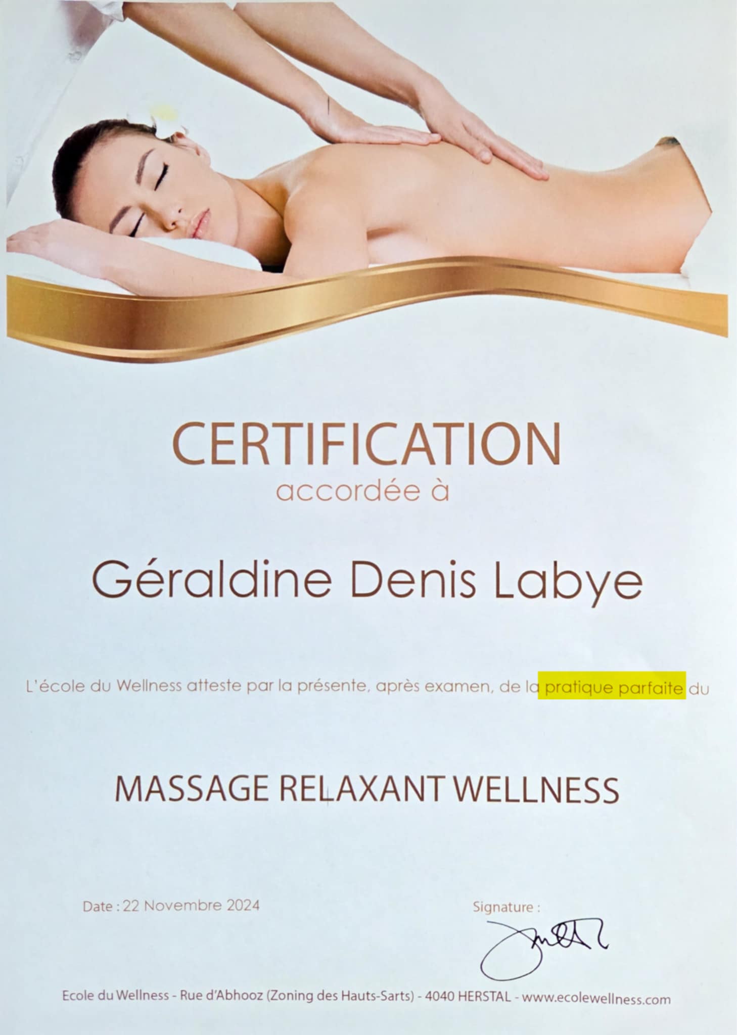 certification accordée à Géraldine Denis